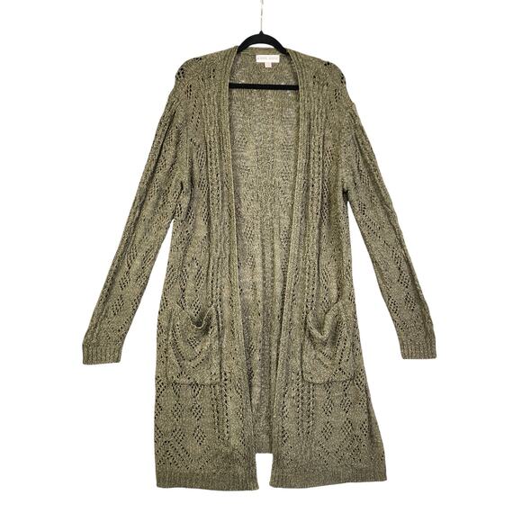 Knox Rose Womens Open Knit Duster Cardigan Size XXL Olive Green Longline Slouchy - Picture 1 of 9